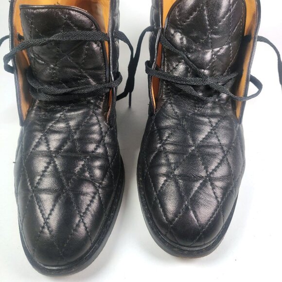 Cole Haan Black Leather Lace Up Quilted Ankle Boots Sz 7 Made In Italy - Picture 12 of 16